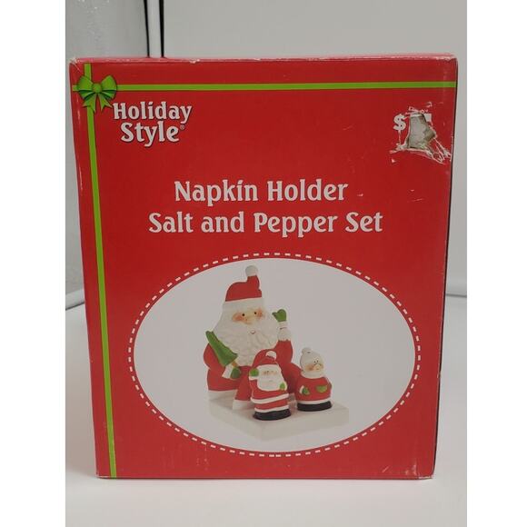 Holiday Style Christmas Napkin Holder Salt and Pepper Set, PRE-OWNED, IOB - Picture 12 of 13